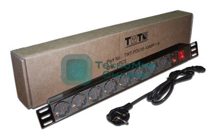 Блок распределения питания Lanmaster TWT-PDU19-10A8P-1.8 гор.размещ. 8xSchuko базовые 10A Schuko 1.8м