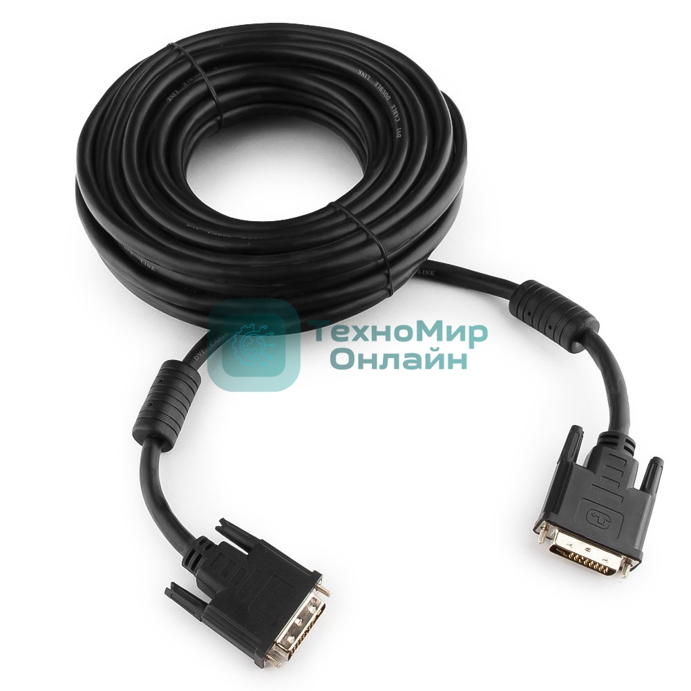 Кабель DVI-D dual link Gembird/Cablexpert CC-DVI2-BK-10M, 25M/25M, 10м, черный, экран, феррит.кольца, пакет