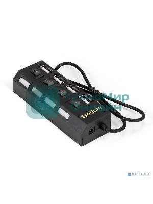 USB-концентратор ExeGate EX293977RUS DUB-42SW (кабель-адаптер USB2.0 --> 4xUSB2.0, кнопки включения/отключения для каждого порта, Plug&Play, черный)