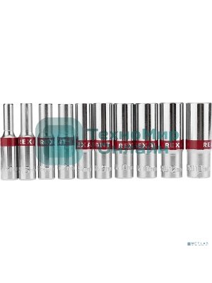 Набор удлиненных торцевых головок Rexant 1/4, шестигранные, CrV, 10 шт., 4-13 мм