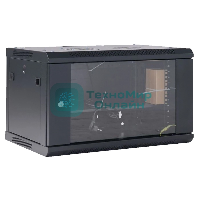 Шкаф коммутационный Rexant настенный 9U 400x542 мм пер. дв. стекл черный