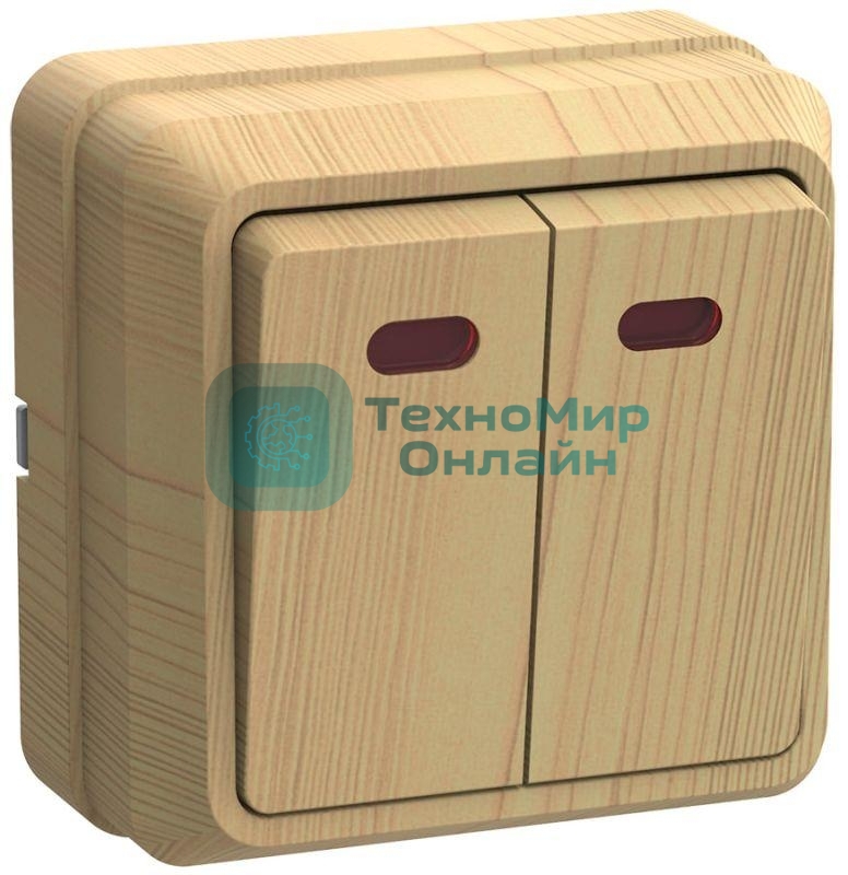 Выключатель 2-кл. ОП ОКТАВА 10А IP20 с индик. сосна IEK EVO21-K03-10-DC