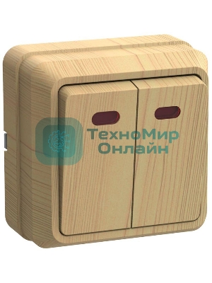 Выключатель 2-кл. ОП ОКТАВА 10А IP20 с индик. сосна IEK EVO21-K03-10-DC