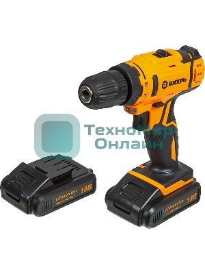 Дрель-шуруповерт аккумуляторная Вихрь ДА-18Л-2КА 72/14/25, Аккумуляторная, 18В, 2 АКБ, Кейс