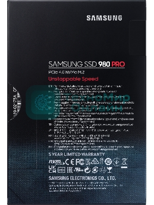 Накопитель SSD Samsung 980 PRO, 1TB, PCIe 4.0 x4, M.2 2280, NVMe, R/W 7000/5000, с радиатором