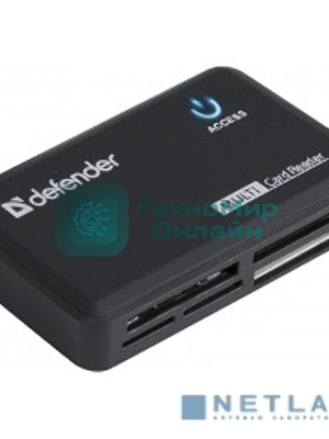 Кард-ридер Defender Optimus/черный/CF/MMC/MS/MS Duo/MS Micro M2/MS Pro/MS Pro Duo/RS-MMC/SD/SDHC/micro-SD/mini-SD/miсro-SDHC/USB 2.0 A(M)/черный