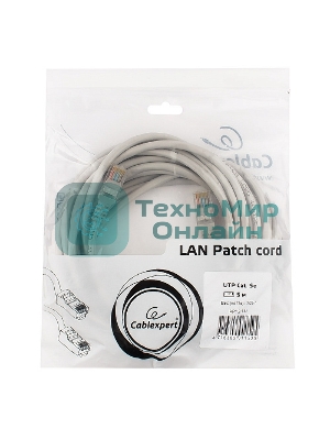 Патч-корд UTP Cablexpert cat.5e, 5м, литой, многожильный серый