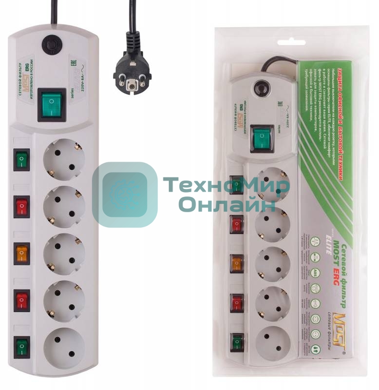 Сетевой фильтр Most ERG 5м, 5 розеток, белый, коробка