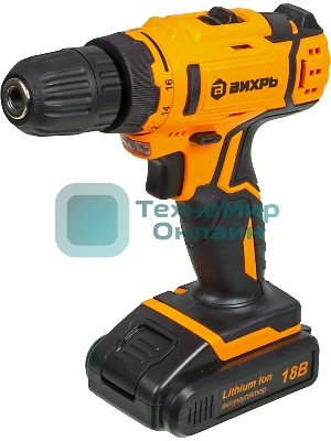 Дрель-шуруповерт аккумуляторная Вихрь ДА-18Л-2КА 72/14/25, Аккумуляторная, 18В, 2 АКБ, Кейс