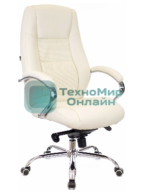 Кресло офисное Everprof Kron M бежевое (экокожа, хром, ролики, Мультиблок)