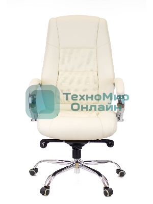 Кресло офисное Everprof Kron M бежевое (экокожа, хром, ролики, Мультиблок)