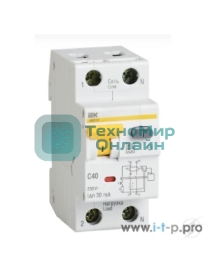 Выключатель автоматический дифференциального тока 2п (1P+N) B 16А 10мА тип A 6кА АВДТ-32 IEK MAD22-5-016-B-10