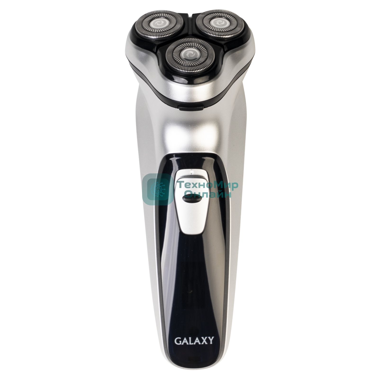 Электробритва Galaxy Line GL 4209, серебряный с черным, роторная, аккумуляторная, 5 Вт, Li-Ion аккумулятор емкостью 600 мА*ч, время непрерывной работы до 1,5 ч, ножи из нержавеющей стали, 3 независимые плавающие головки, возможность промывки бреющего блока, индикатор заряда и работы, встроенный триммер для подравнивания висков, USB зарядка