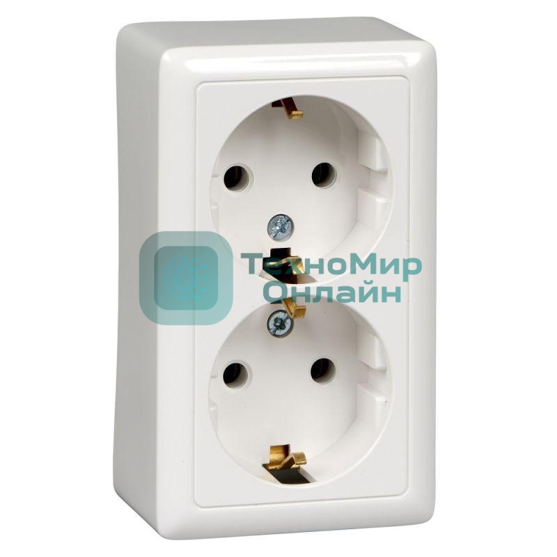 Розетка 2-м ОП Хит 16А 250 В без защ. шторок с заземл. белый SchE RA16-238-B