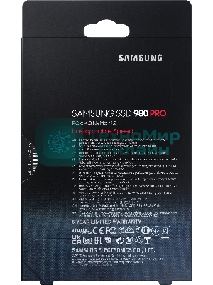 Накопитель SSD Samsung 980 PRO, 1TB, PCIe 4.0 x4, M.2 2280, NVMe, R/W 7000/5000, с радиатором