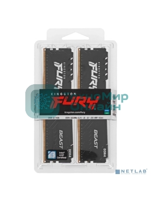 Оперативная память Kingston Fury Beast, DDR4, 32GB (2x16GB), 3200MHz, CL16, DIMM, с радиатором, черный