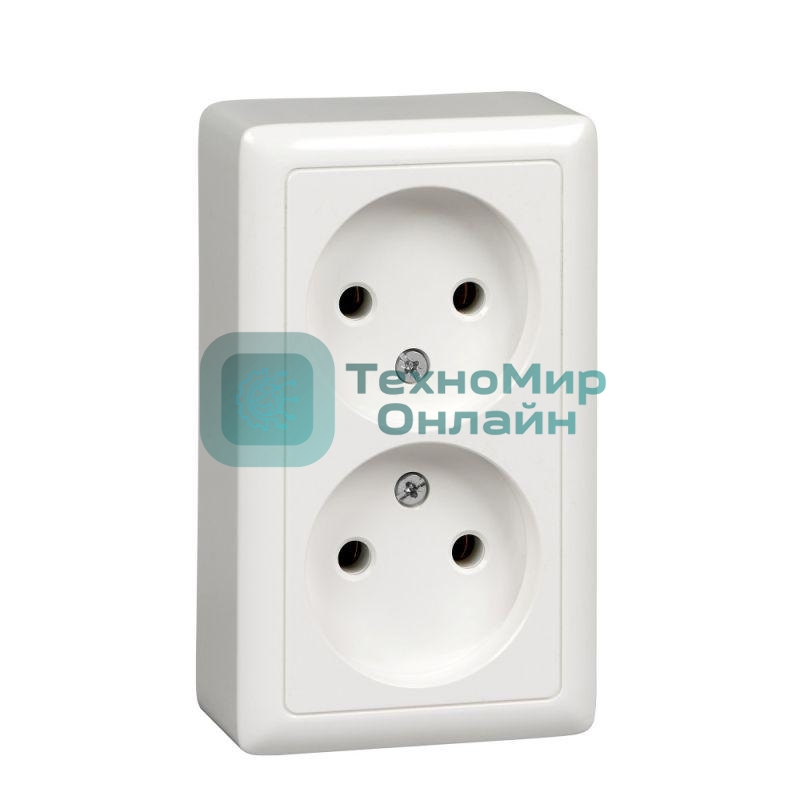 Розетка 2-м ОП Хит 16А IP21 без заземл. без защ. шторок с изолир. пласт. белый SchE RA16-237I-B