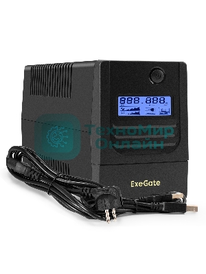 Источник бесперебойного питания ExeGate Smart LB-1000.LCD.AVR.4C13.USB (1000VA/650W, LCD, AVR, 4*C13, USB, батарея 12V 9Ah, черный)