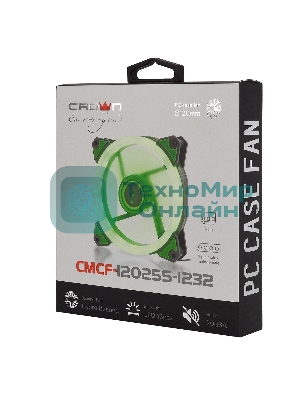Вентилятор для корпуса Crown CMCF-12025S-1232 черный/зеленый, 120 мм, 1650 об/мин, 23 дБ, 3 pin