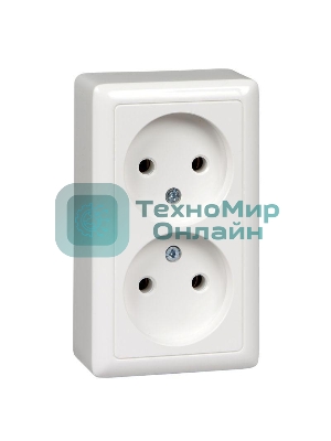 Розетка 2-м ОП Хит 16А IP20 без заземл. без защ. шторок белый SchE RA16-237-B
