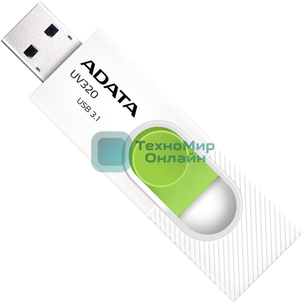 Флешка USB ADATA UV320 (AUV320-256G-RWHGN), 256Gb, USB 3.2 Gen1, R/W 100/30, белый/зеленый