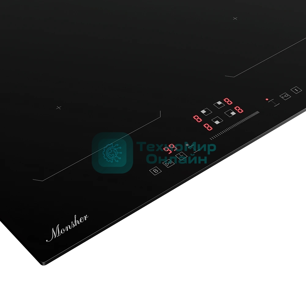 Индукционная варочная панель Monsher MHI 6026, 60 см, индукция, High-Tech, inverter, 9 уровней мощности, бустер, Stop and Go, автоматическое отключение, таймер, индикатор остаточного тепла, сенсорное/слайдерное управление, черный