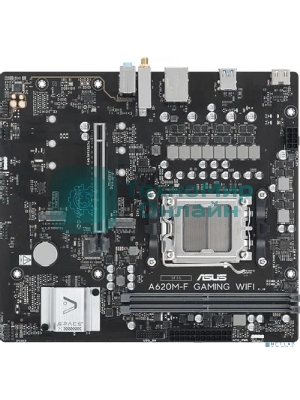 Материнская плата ASUS A620M-F GAMING WIFI, AM5, AMD A620, 2xDDR5, 2xM.2, 1xPCIe 4.0 x16, 1xHDMI, 1x2.5Gb LAN, Wi-Fi 6E, Bluetooth 5.3, 2xUSB-A 5Gbps, 2xUSB-A 2.0, 3x3.5 мм, 7.1, mATX