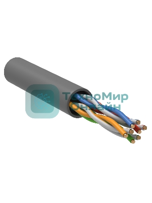 Кабель связи витая пара U/UTP, cat.5e, 4 пары 24AWG solid, 305м, ПВХ, серый