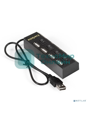 USB-концентратор ExeGate EX293977RUS DUB-42SW (кабель-адаптер USB2.0 --> 4xUSB2.0, кнопки включения/отключения для каждого порта, Plug&Play, черный)