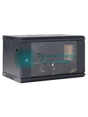 Шкаф коммутационный Rexant настенный 6U 400x542 мм пер. дв. стекл черный