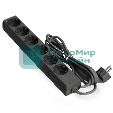 Удлинитель ExeGate ECE-6-3B (EX285831RUS), черный, 3 м, евровилка с заземлением, 6 евророзеток с заземлением, 2200 Вт