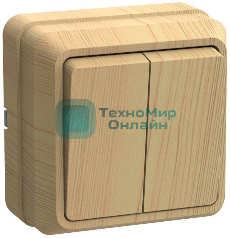 Выключатель 2-кл. ОП ОКТАВА 10А IP20 откр. уст. сосна IEK EVO20-K03-10-DC