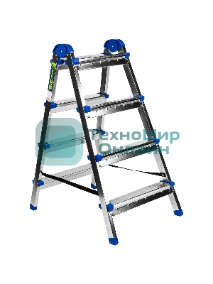 Стремянка двухсторонняя Сибртех 4 ст., сталь профиль, стальные ступени