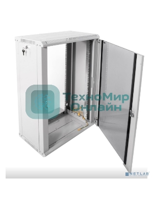 Шкаф телекоммуникационный настенный разборный ЦМО 18U (600 х 350) дверь стекло, черный (ШРН-Э-18.350-9005)