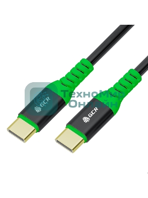 Кабель интерфейсный GCR PROКабель PREMIUM 1.5m TypeC/TypeC PD 60W, быстрая зарядка для iPhone 15, силикон, черный, GOLD, AL корпус