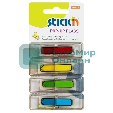 Закладки самоклеящиеся, индексы пластиковые Hopax 26018 12x45мм, 4 цвета в упаковке, 30 листов, Z-сложение стрелки печатные блистер