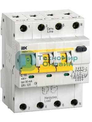 Выключатель автоматический дифференциального тока 4п (3P+N) C 16А 30мА тип A 6кА АВДТ-34 IEK MAD22-6-016-C-30