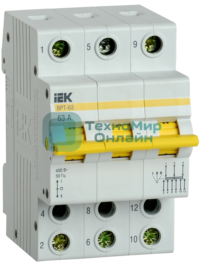 Выключатель-разъединитель трехпозиционный 3п ВРТ-63 63А IEK MPR10-3-063