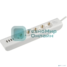 Удлинитель MODERN У05В 5 мест с заземляющим контактом 2м 3х1 мм2 16А/250В USBх4 белый IEK