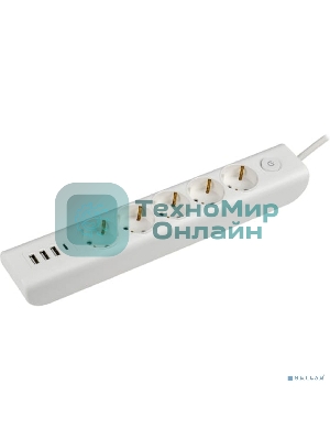 Удлинитель MODERN У05В 5 мест с заземляющим контактом 2м 3х1 мм2 16А/250В USBх4 белый IEK