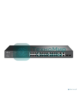 Коммутатор сетевой JetStream 24-port 10/100Mbps + 4-port Gigabit L2 Smart Switch with 24-port PoE+, PoE budget up to 250W, support PoE power management, with abundant L2 features,1U rack mountable, full managed via web UI/CLI/SSH/Telnet/SNMP