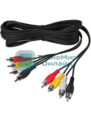 Шнур Rexant 4 RCA - 4 RCA, 3 м, черный (10 шт./уп.)