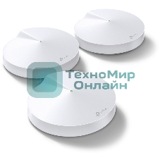 Маршрутизатор TP-Link TP-Link DECO M5(3-PACK) AC1300 Домашняя Wi-Fi система, чипсет Qualcomm, два диапазона (Dual-Band), поддержка стандартов 802.11ac/a/b/g/n, 717 МГц четырехъядерный процессор, Bluetooth 4.2, 2 гигабитных порта Ethernet, 1 порт USB Type-C, 4 встроенные антенны, 256QAM, MU-MIMO, HomeCare