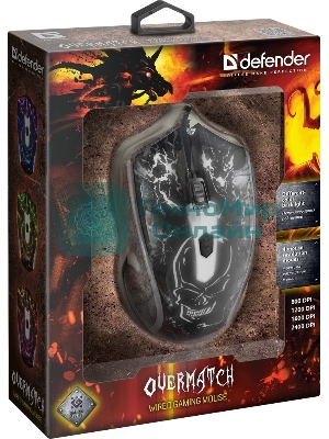 Мышь проводная Defender Overmatch GM-069 черный, 2400 dpi, USB, кнопки - 4