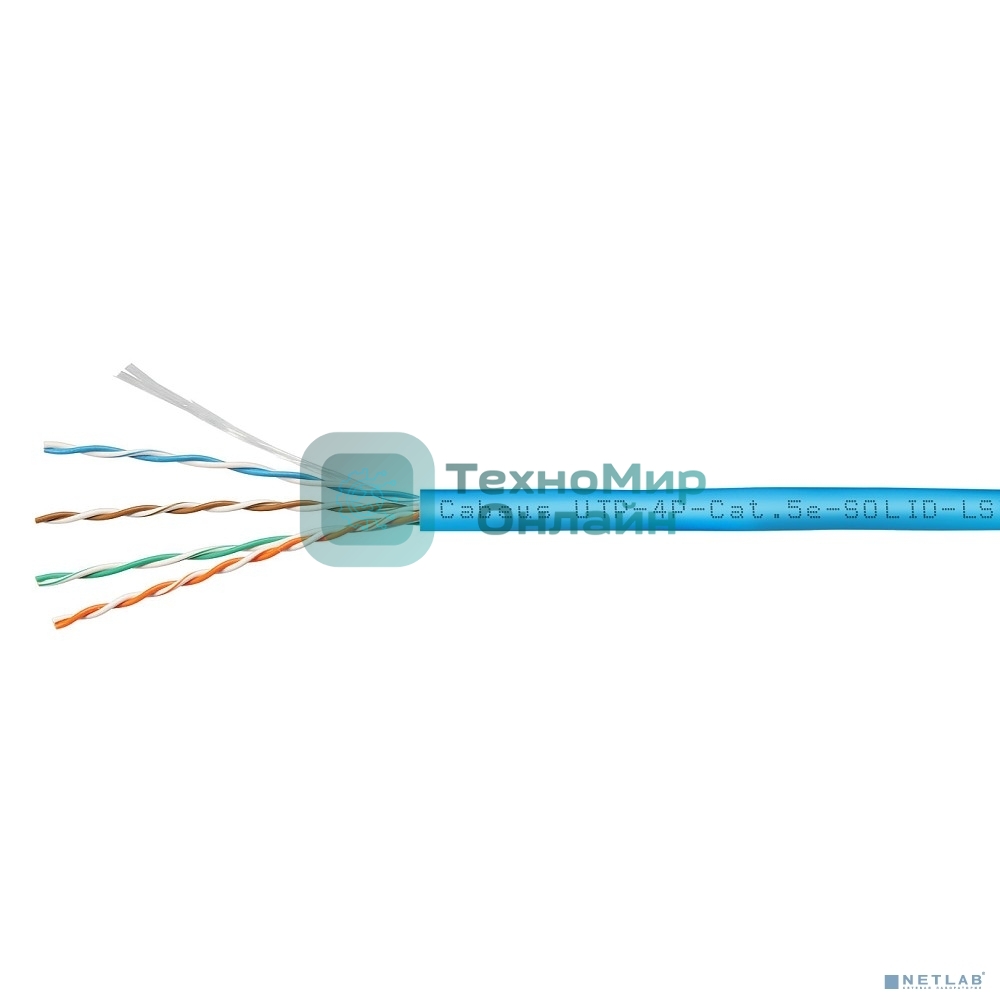 Кабель витая пара Cabeus, LSZH (нг(A)-HFLTx), U/UTP, кат. 5е, проводник Ø 0,5мм, 305м, коробка, тип прокладки: внутри зданий, цвет: синий