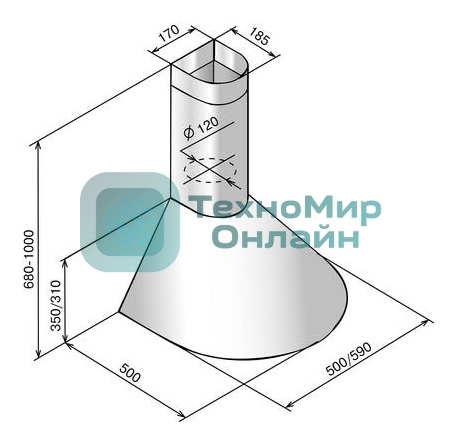 Вытяжка каминная Elikor Эпсилон 60П-430-П3Л белый/золотистый, 59.5 см, 430 куб. м/ч, 54 дБ