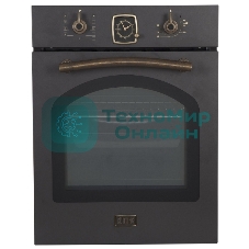 Встраиваемая электрическая духовка Korting OKB 4941 CRN/59.6 х 45 x 55 см, Духовой шкаф в ретро-дизайне, ширина 45 см, аналоговые часы в классическом стиле Frank Muller, таймера с функцией отключения, 9 режимов нагрева, объем духовки 45 л, телескопические направляющие на одном уровне, двухслойное остекление, каталитическая самоочистка, автоматическое отключение, в комплекте: 2 противня, хромированная решетка, цвет - черный; цвет ручек - бронза