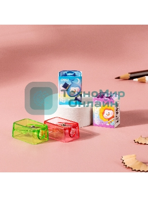 Точилка для карандашей ручная Deli EH552 Little Singer, 1 отверстие, пластик, ассорти, коробка