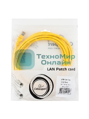 Патч-корд UTP Cablexpert cat.5e, 3м, литой, многожильный, желтый