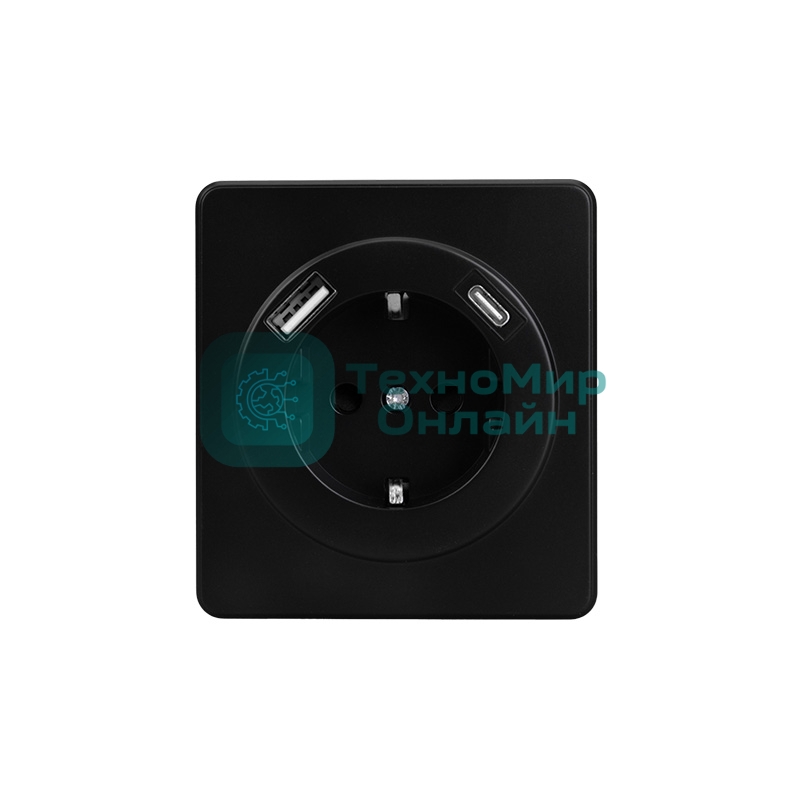 Розетка Kranz ROUND 1-ая с/з с/у з/ш 16А с USB A+C быстрой зарядки 5В/3А оникс